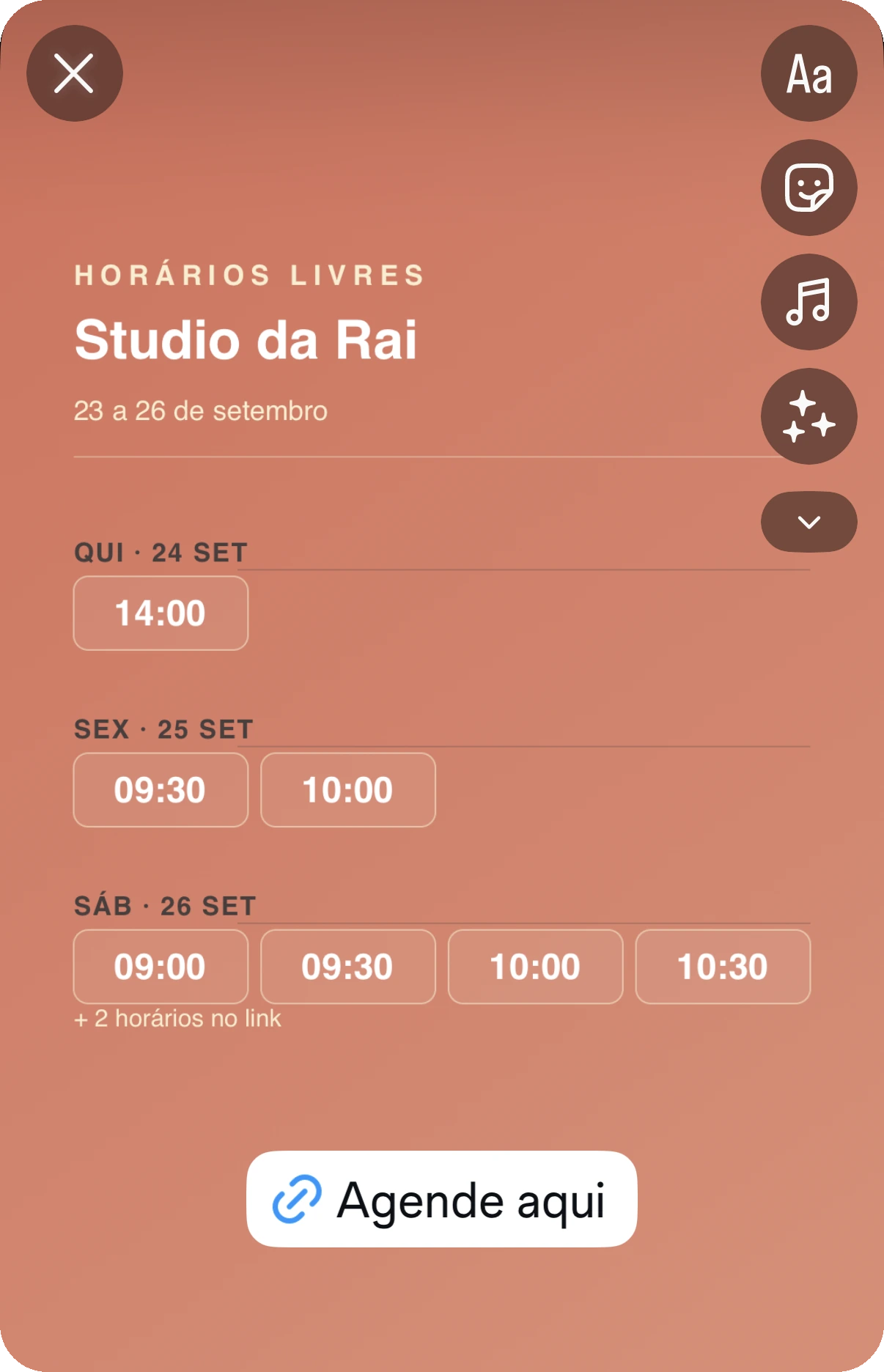 Story do Instagram gerado pela Use Carmen com os horários livres da semana